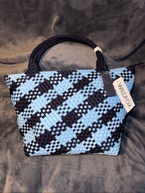 WILDFOX Large Blue and Navy Woven Double Handle Tote Bag